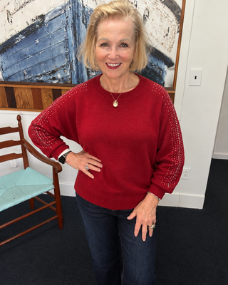 Coco + Carmen red rhinestone dolman sweater boutique fashion photo